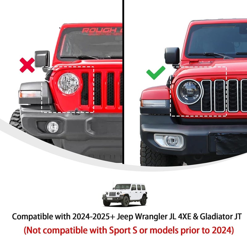 Linskip Linksip Angry Eye Headlight Covers Compatible with 2024 2025+ Jeep Wrangler JL 4XE & Gladiator JT Sport Rubicon Sahara Willys Mojave, Head Lamp Angry Bird Bezel Rings, Exterior Accessories(Black) - Image 2